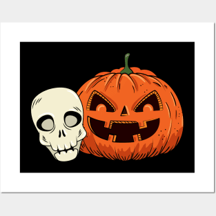 Halloween pumpkin with scull Posters and Art